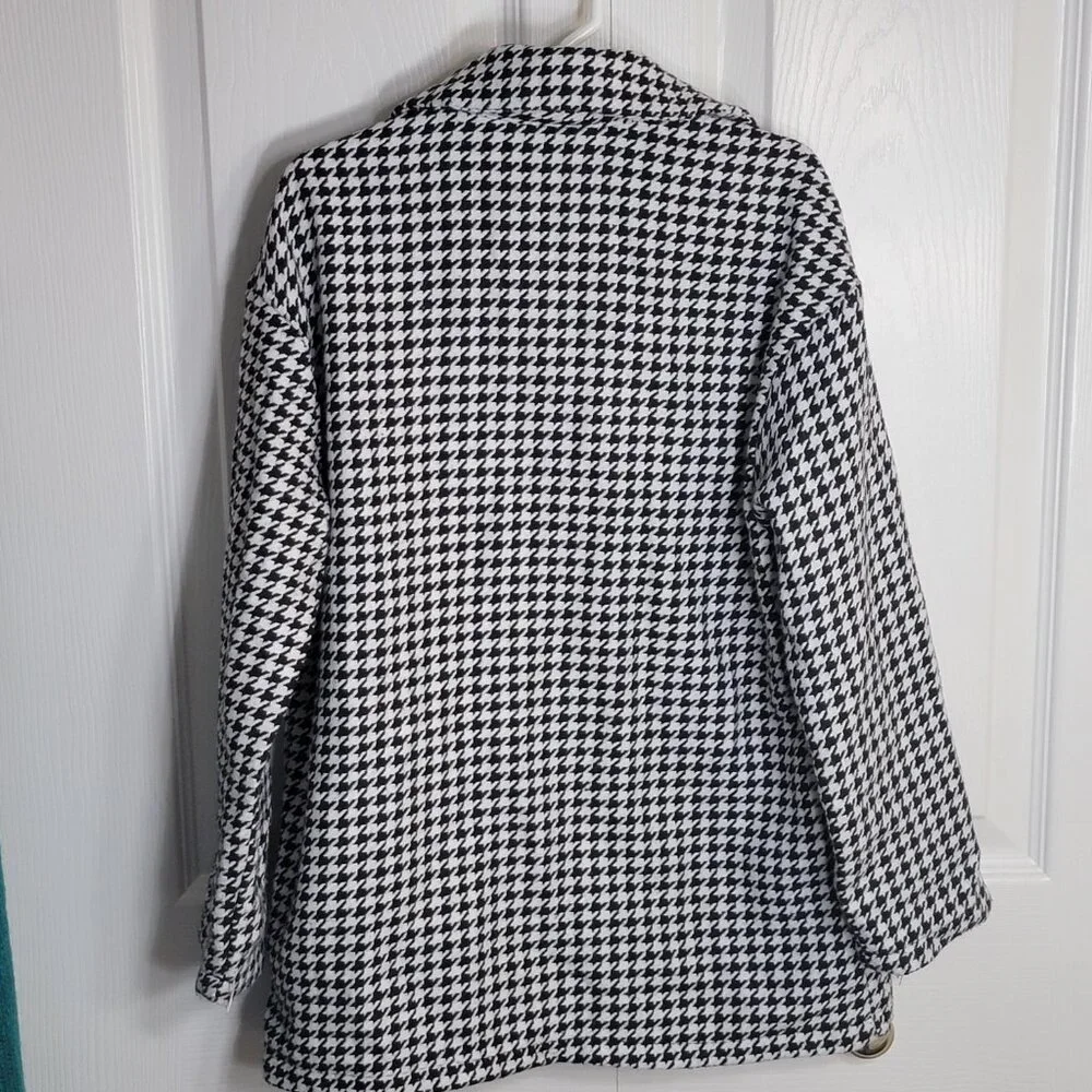 Girls Houndstooth Button Down Tweed Jacket Black White Size 7
